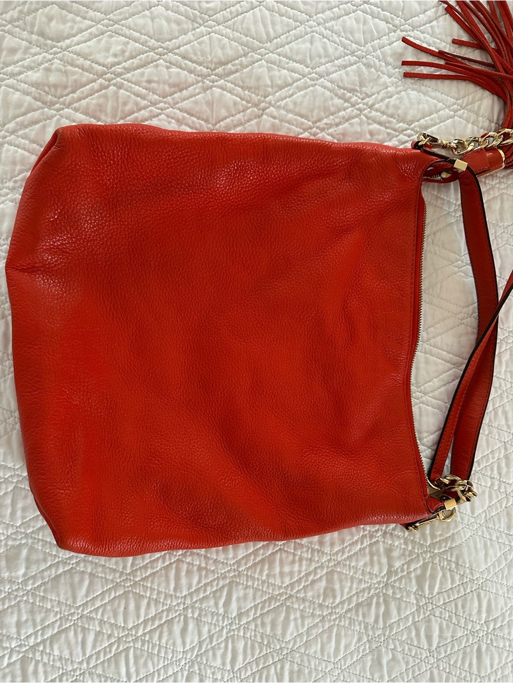 Vintage Michael Kors Orange-Red Leather Tassel Shoulder Bag - Picture 7 of 10
